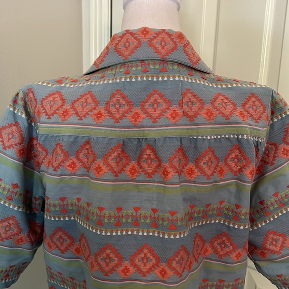 Tasha Pelosi crop jacket with sleeves to elbow, Concho buttons,blue and coral Lg - Picture 10 of 12